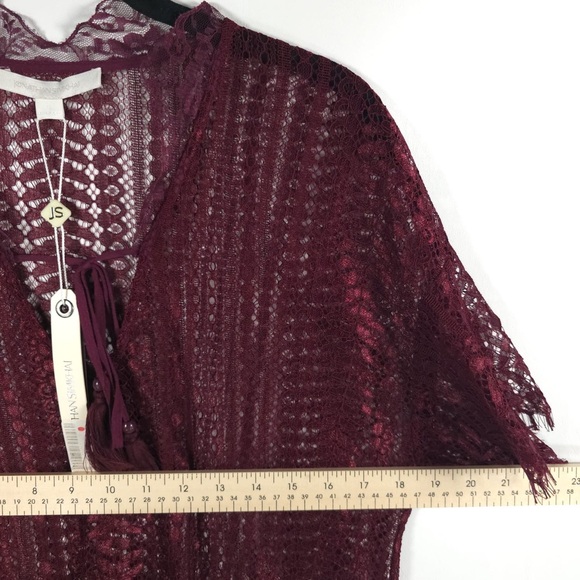 NWT JONATHAN SIMKHAI Tunic Lace Applique SS Tie V Neck Cabernet Top Size SMALL - Picture 7 of 13
